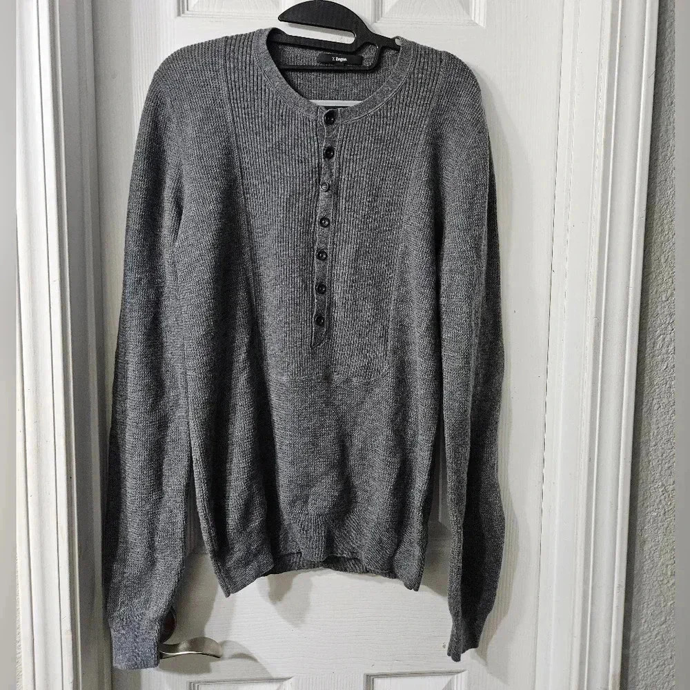 Z Zegna Gray Buttoned Crewneck Sweater